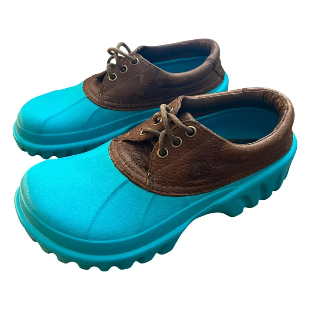Crocs Islander Pitcrew Boat Shoes Blue Rubber Leather Mens 7 Womens 9